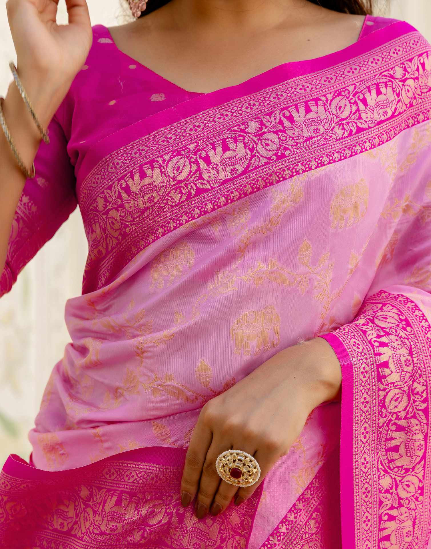 Pink Silk Woven Banarasi Saree