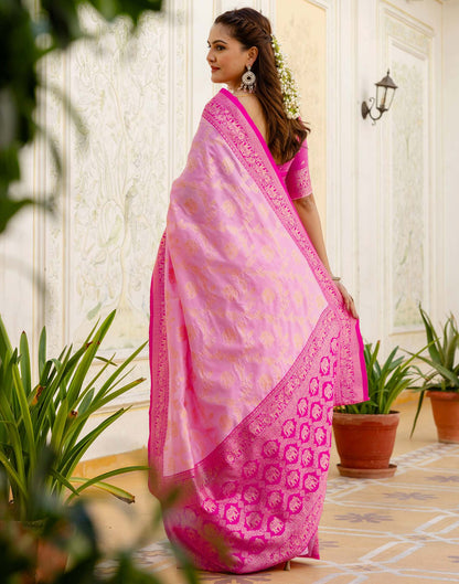 Pink Silk Woven Banarasi Saree