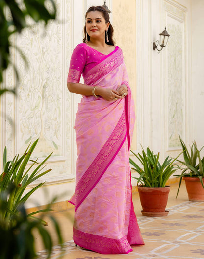 Pink Silk Woven Banarasi Saree