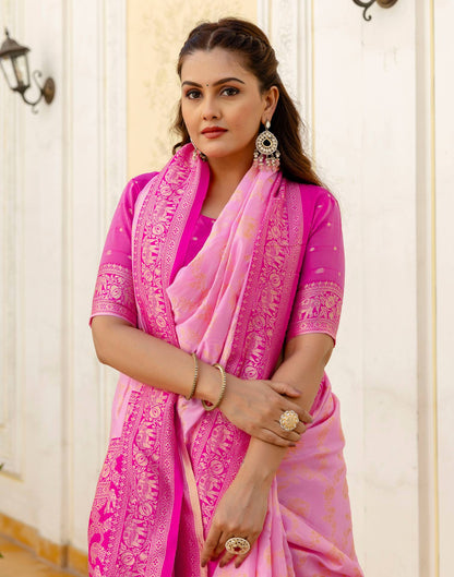 Pink Silk Woven Banarasi Saree