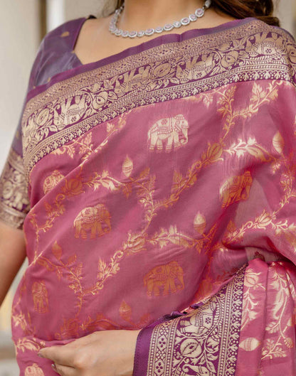 Dusty Rose Pink Silk Woven Banarasi Saree