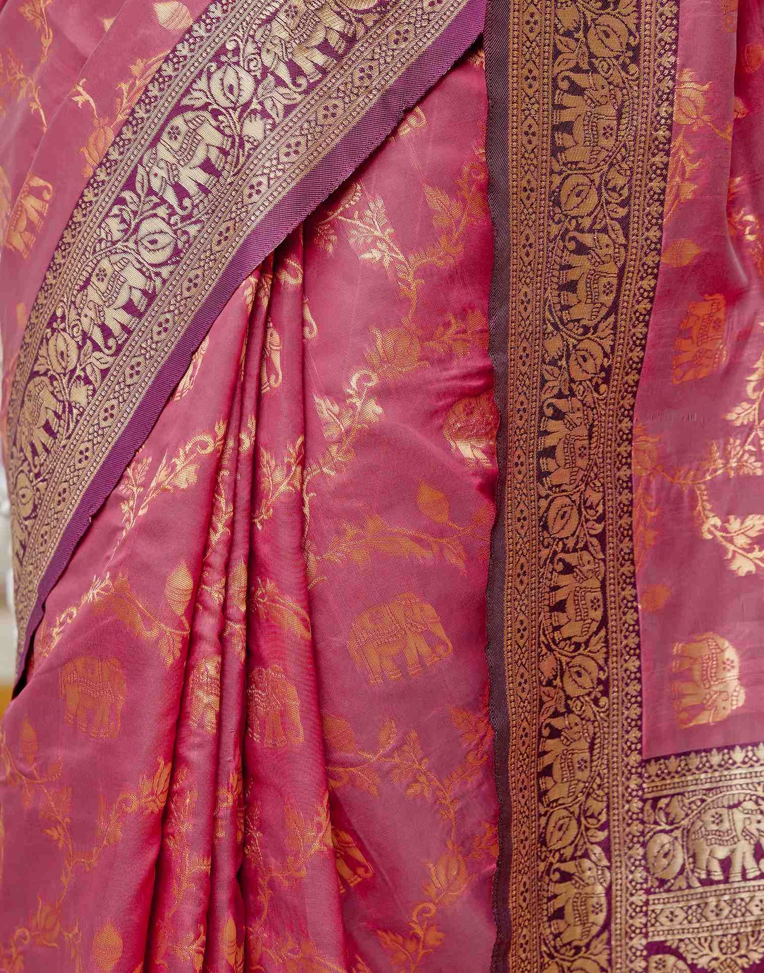 Dusty Rose Pink Silk Woven Banarasi Saree