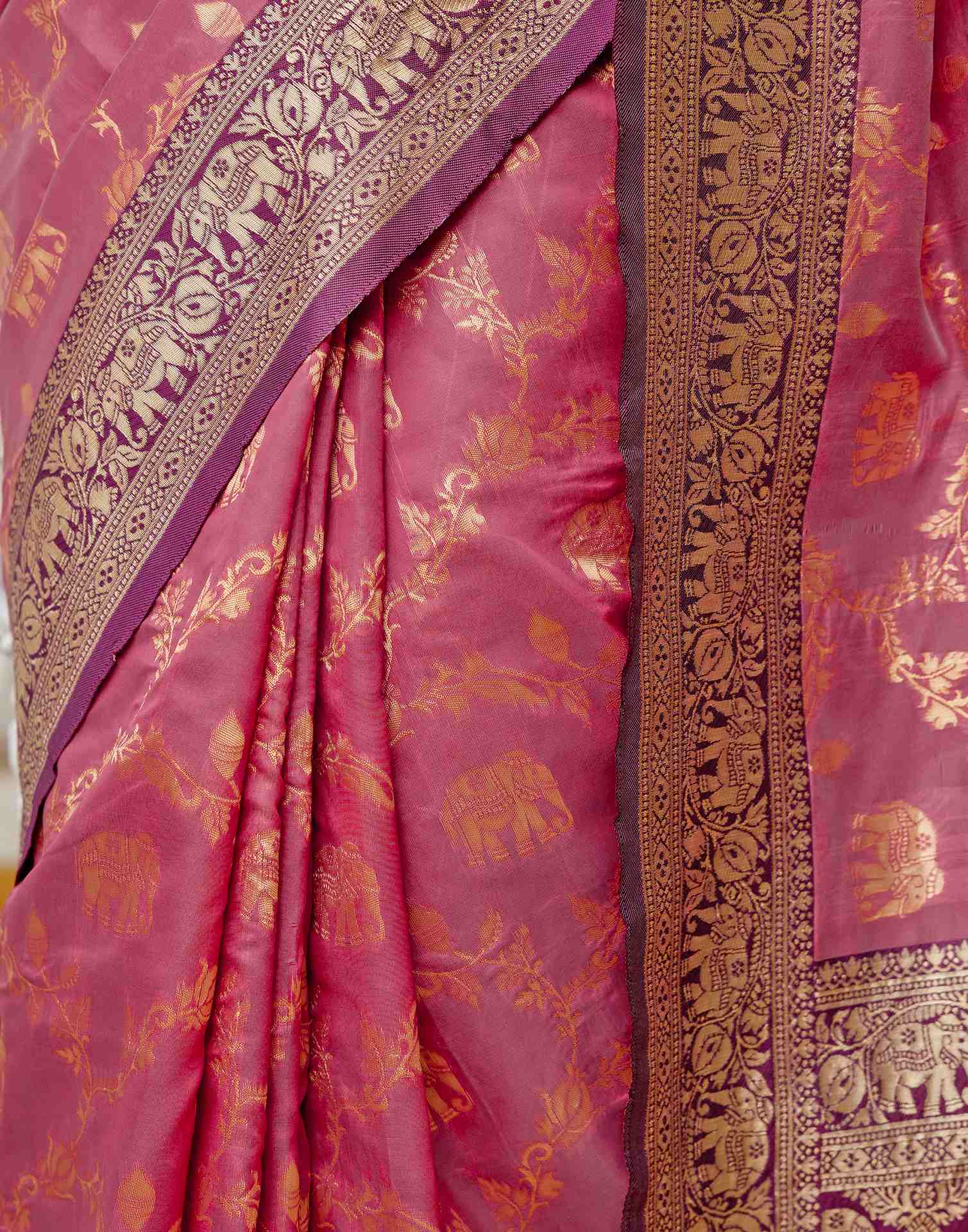 Dusty Rose Pink Silk Woven Banarasi Saree