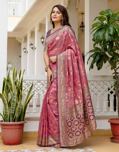 Dusty Rose Pink Silk Woven Banarasi Saree