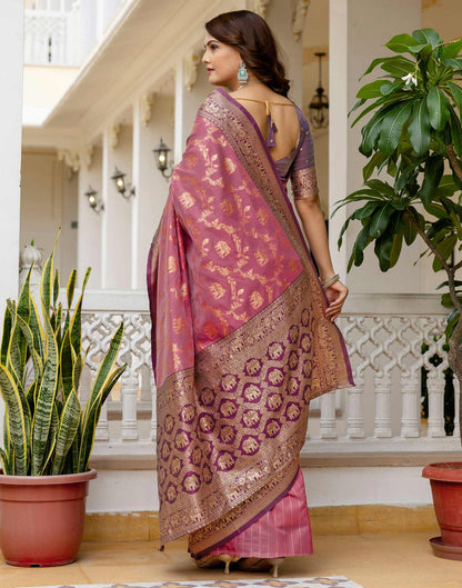 Dusty Rose Pink Silk Woven Banarasi Saree