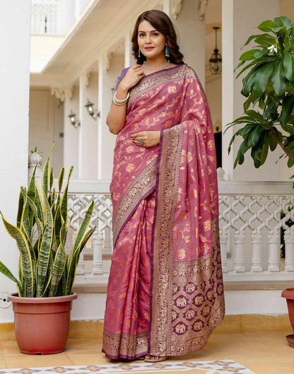 Dusty Rose Pink Silk Woven Banarasi Saree