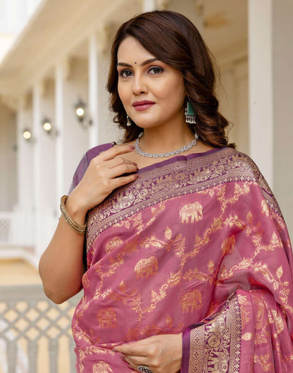 Dusty Rose Pink Silk Woven Banarasi Saree