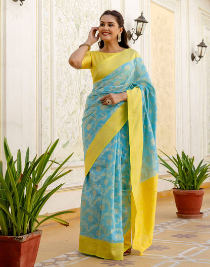 Sky Blue Silk Woven Banarasi Saree