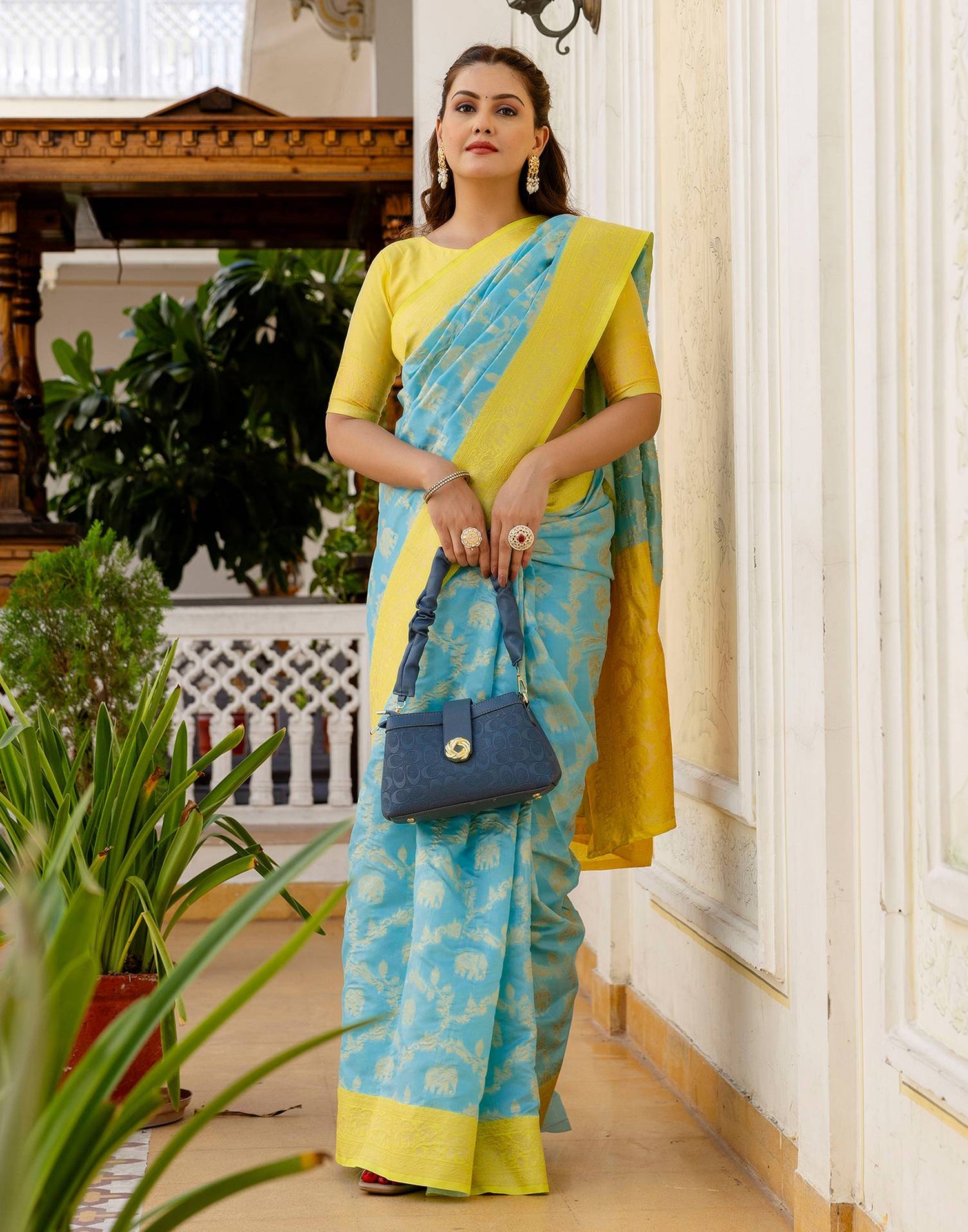 Sky Blue Silk Woven Banarasi Saree