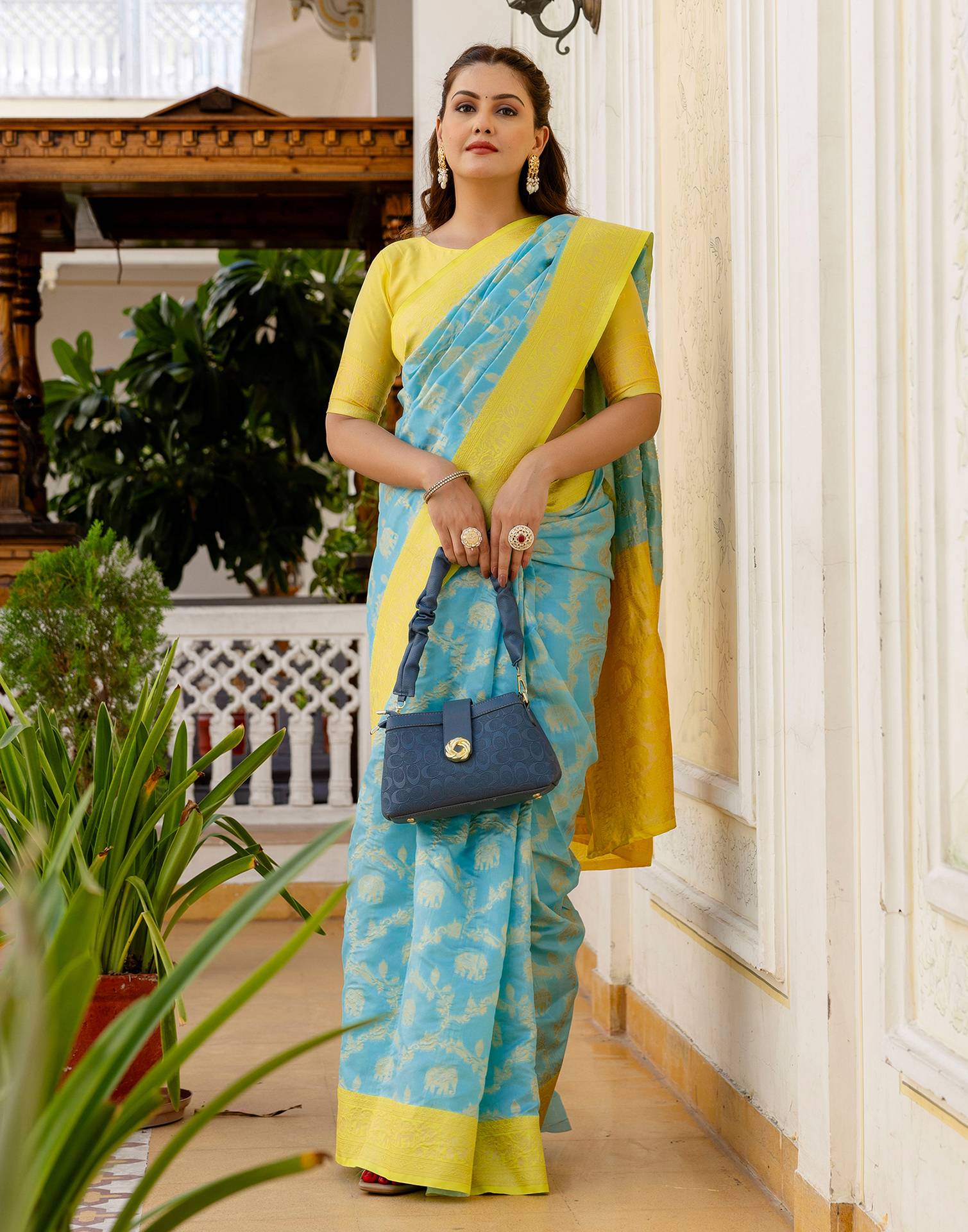 Sky Blue Silk Woven Banarasi Saree