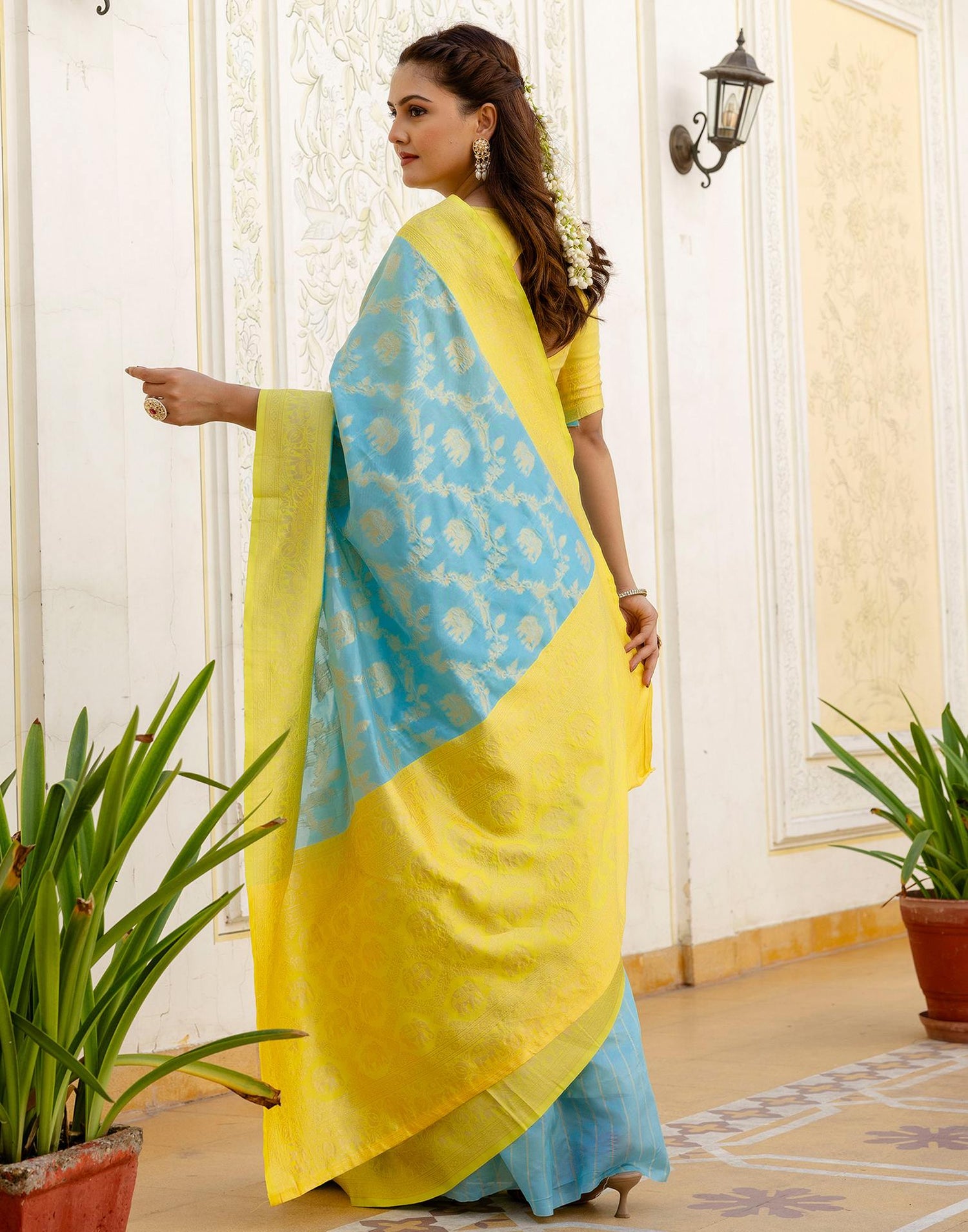 Sky Blue Silk Woven Banarasi Saree