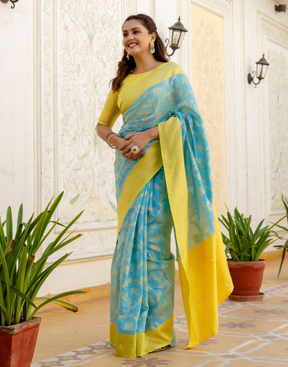Sky Blue Silk Woven Banarasi Saree