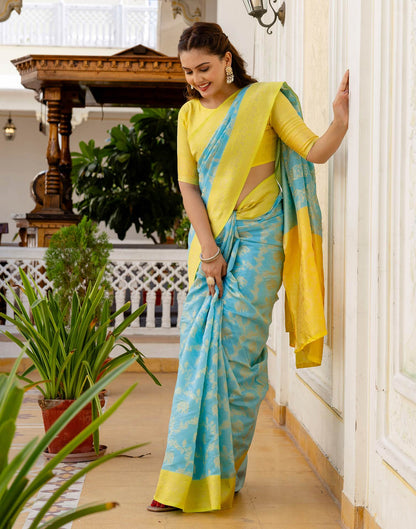 Sky Blue Silk Woven Banarasi Saree