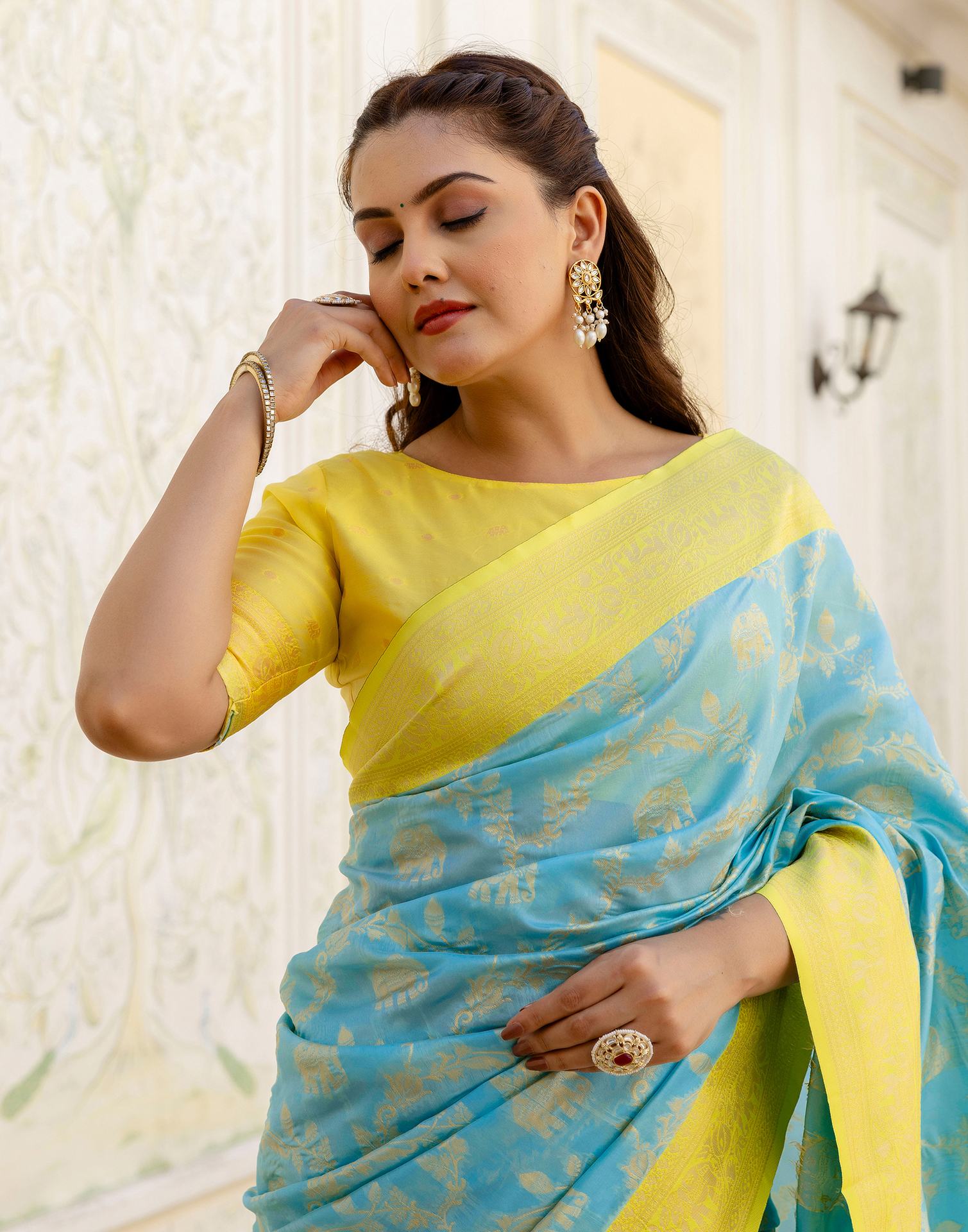 Sky Blue Silk Woven Banarasi Saree