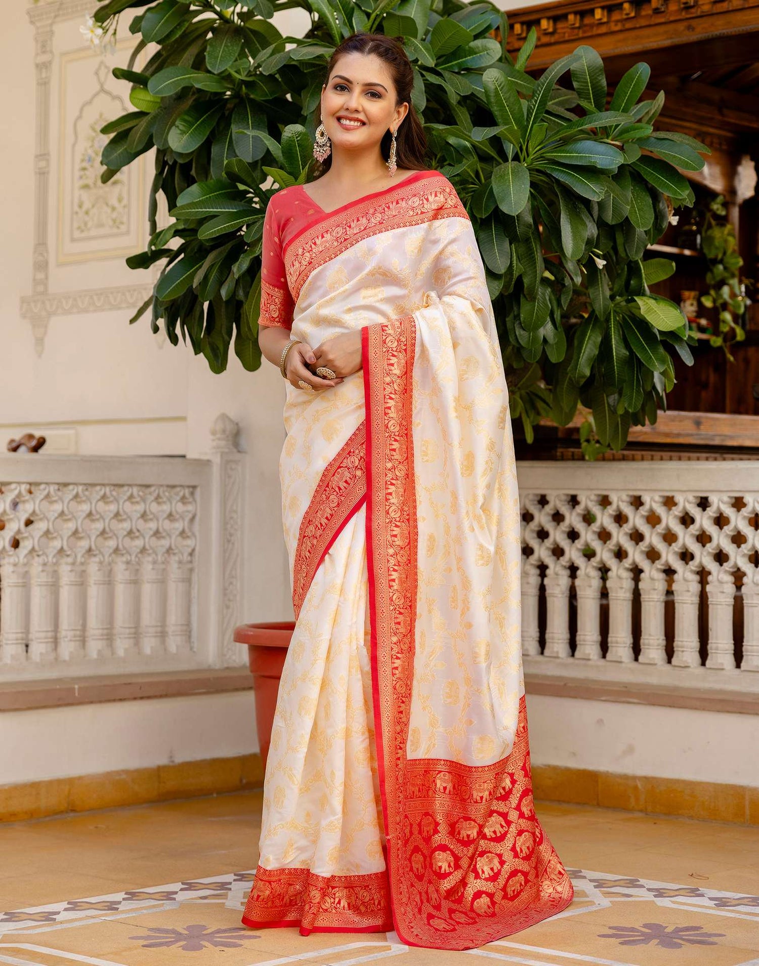 Off White Silk Woven Banarasi Saree