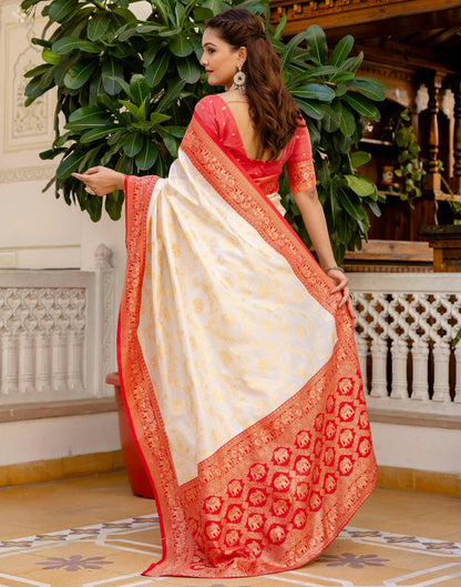 Off White Silk Woven Banarasi Saree