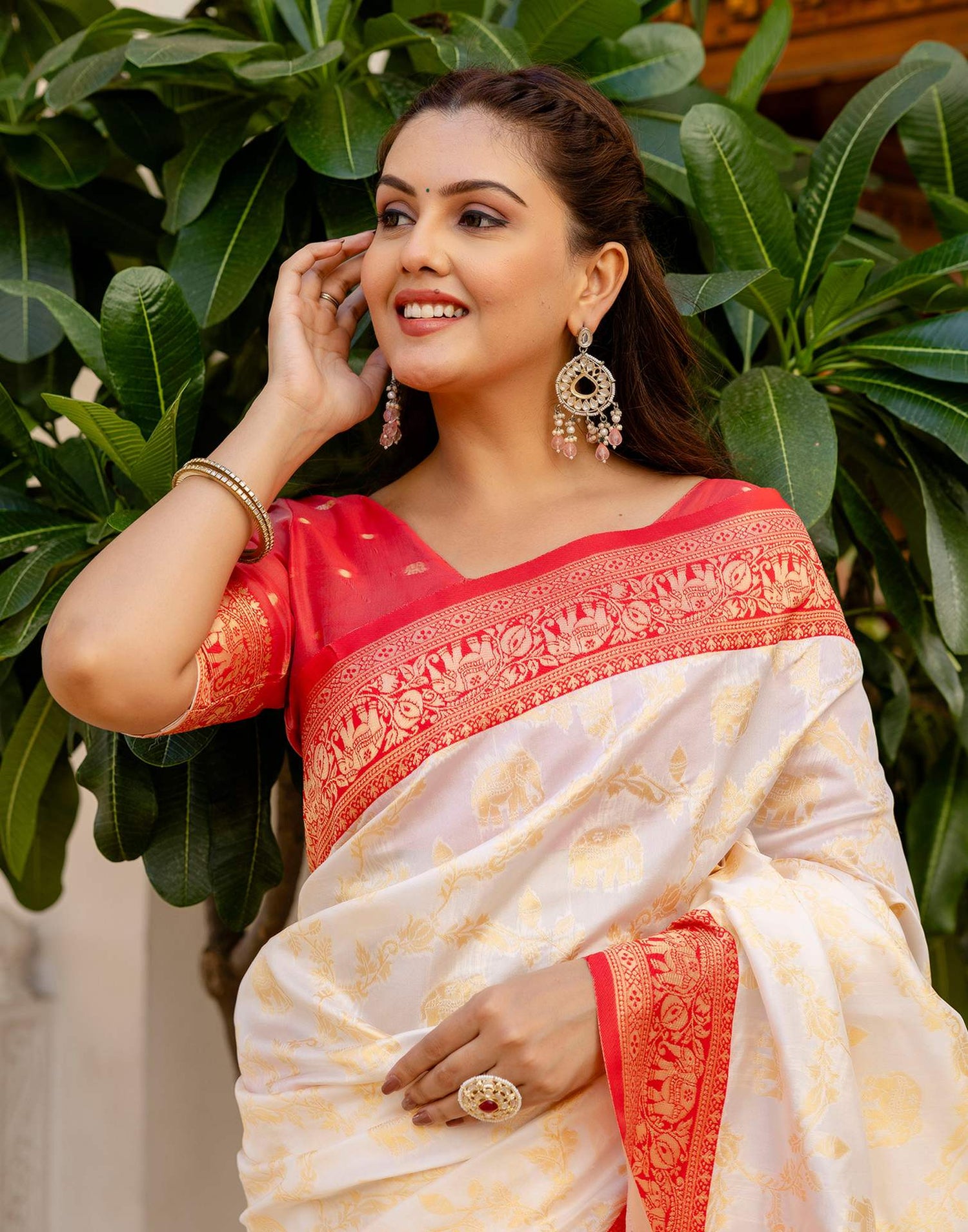 Off White Silk Woven Banarasi Saree