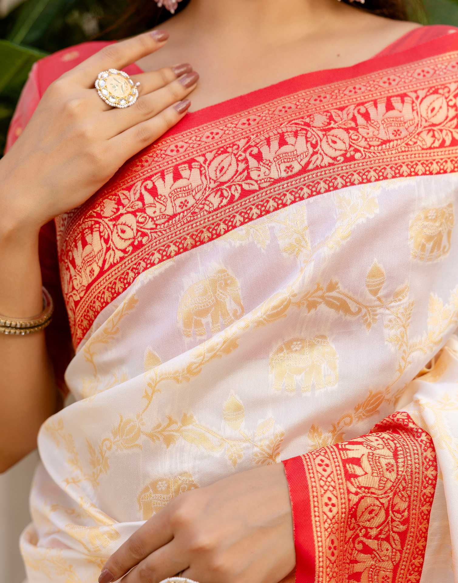 Off White Silk Woven Banarasi Saree