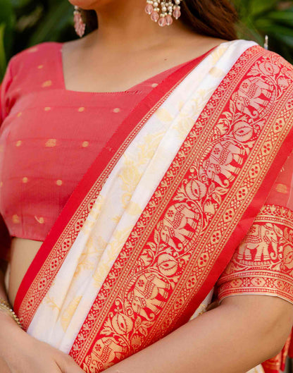 Off White Silk Woven Banarasi Saree