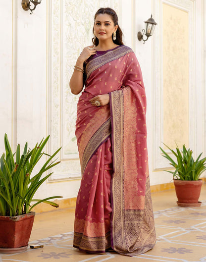 Dusty Rose Pink Silk Woven Banarasi Saree