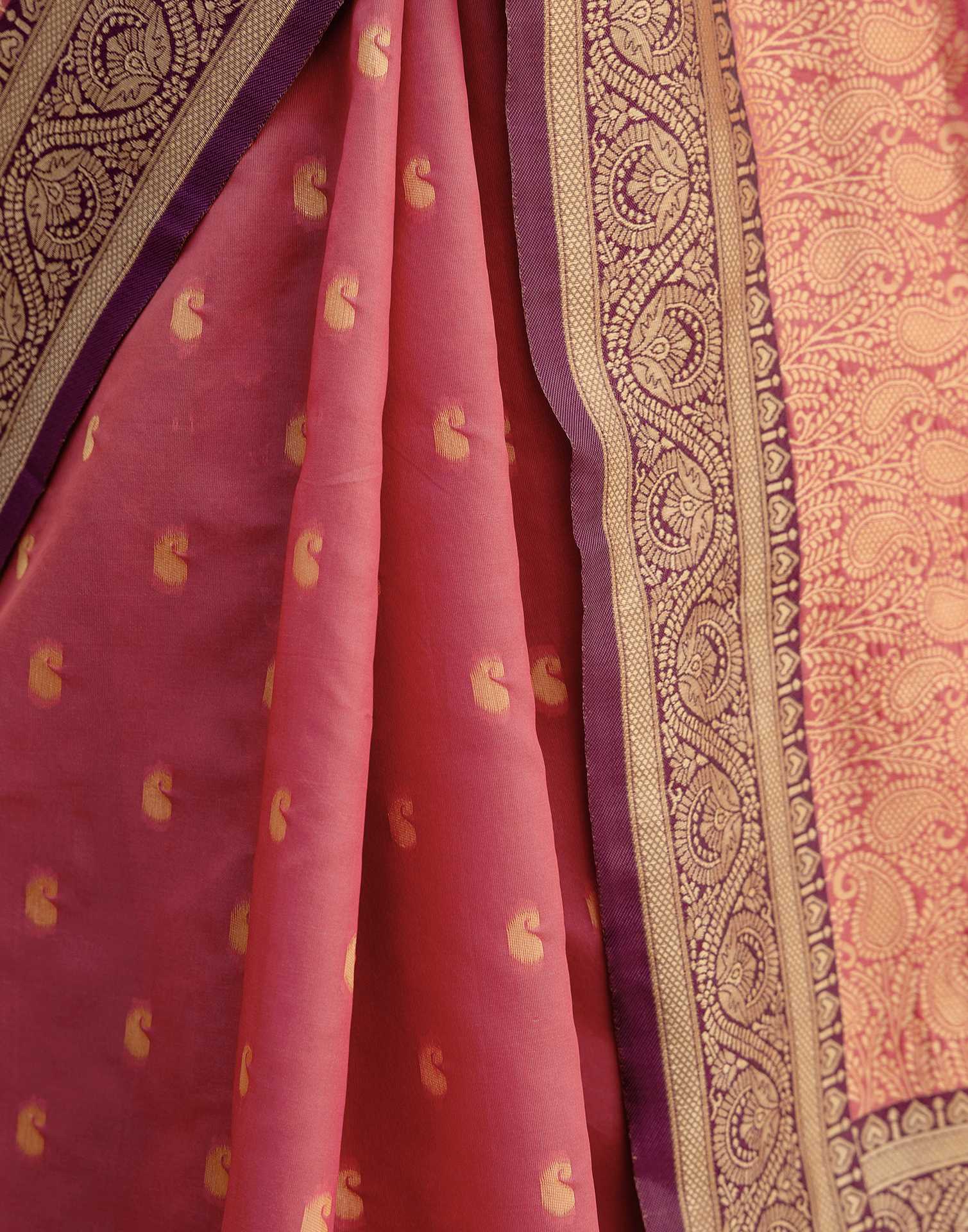 Dusty Rose Pink Silk Woven Banarasi Saree