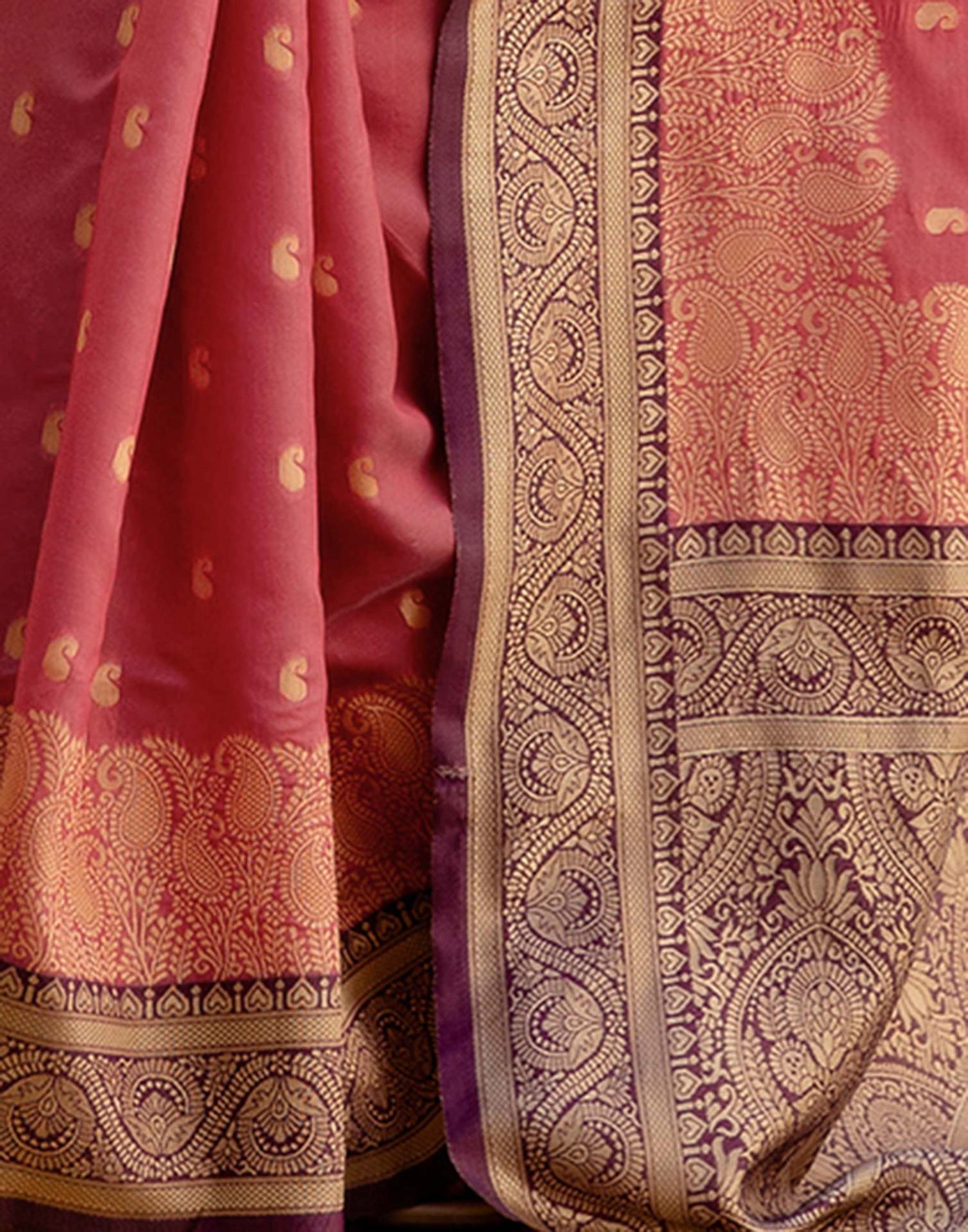 Dusty Rose Pink Silk Woven Banarasi Saree
