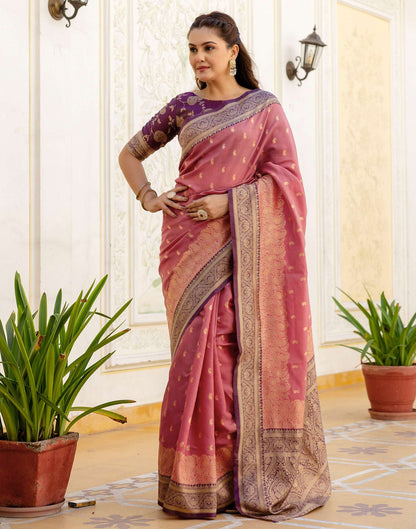 Dusty Rose Pink Silk Woven Banarasi Saree