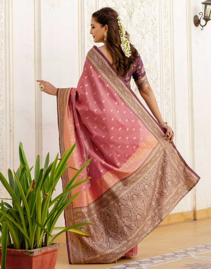 Dusty Rose Pink Silk Woven Banarasi Saree