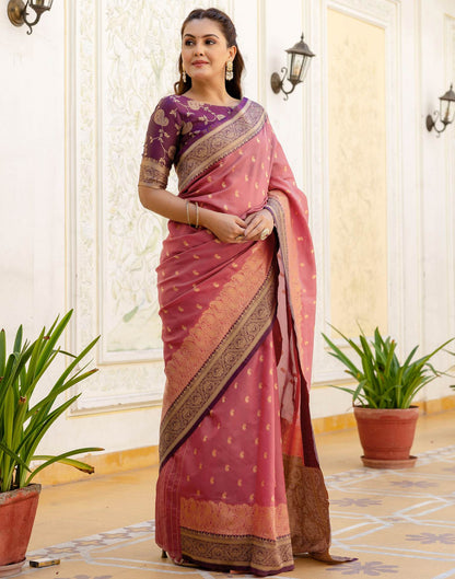 Dusty Rose Pink Silk Woven Banarasi Saree