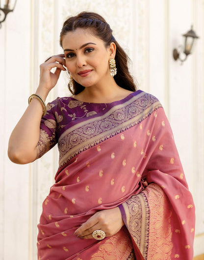 Dusty Rose Pink Silk Woven Banarasi Saree