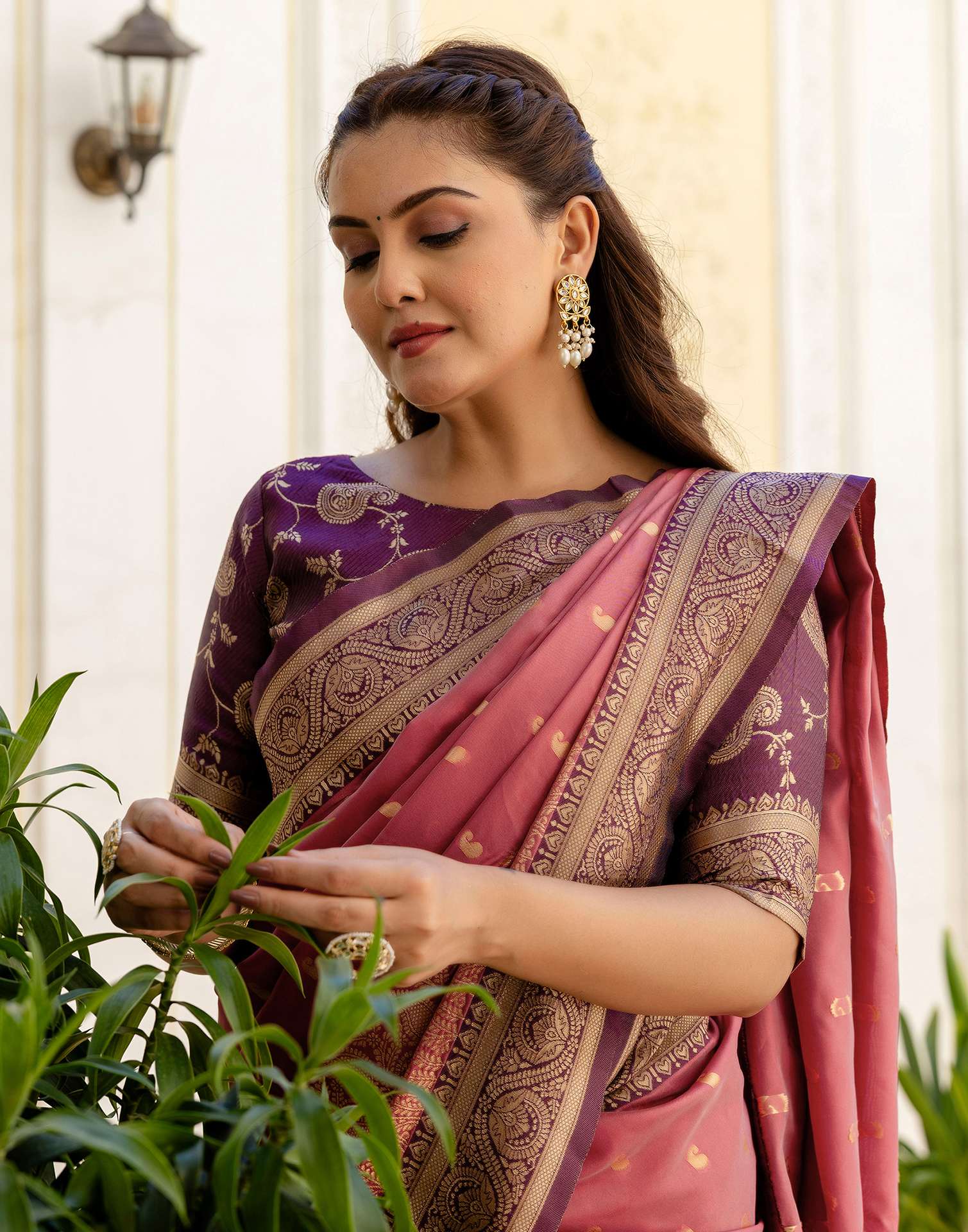 Dusty Rose Pink Silk Woven Banarasi Saree