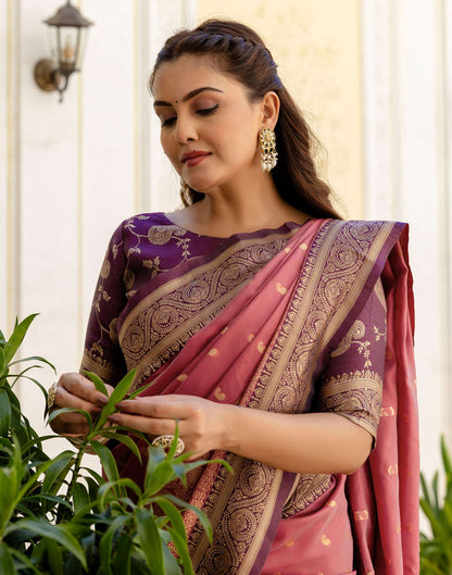 Dusty Rose Pink Silk Woven Banarasi Saree