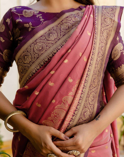 Dusty Rose Pink Silk Woven Banarasi Saree