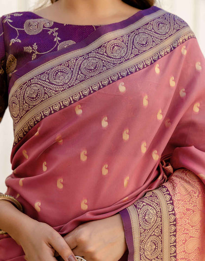 Dusty Rose Pink Silk Woven Banarasi Saree