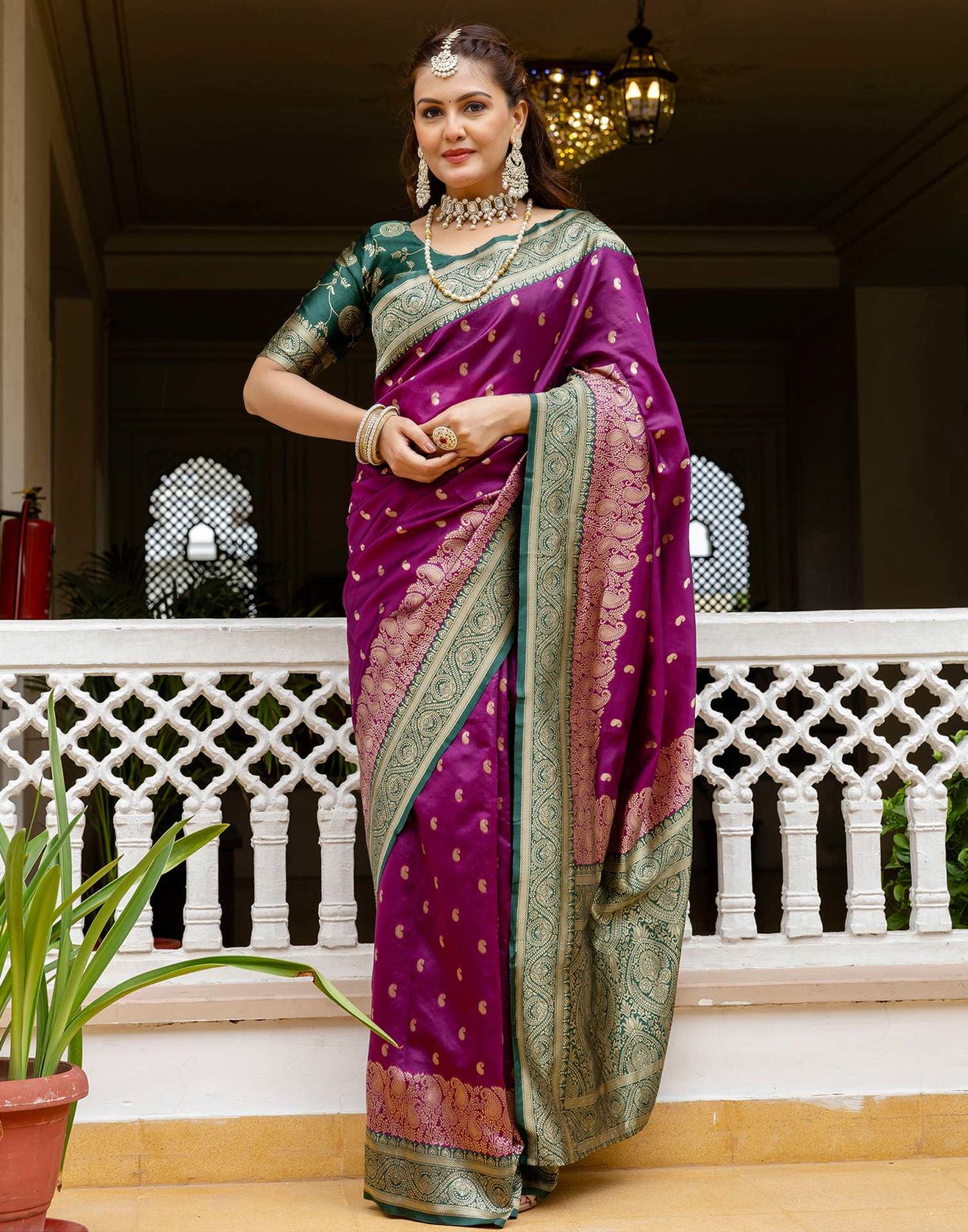 Dark Purple Silk Woven Banarasi Saree