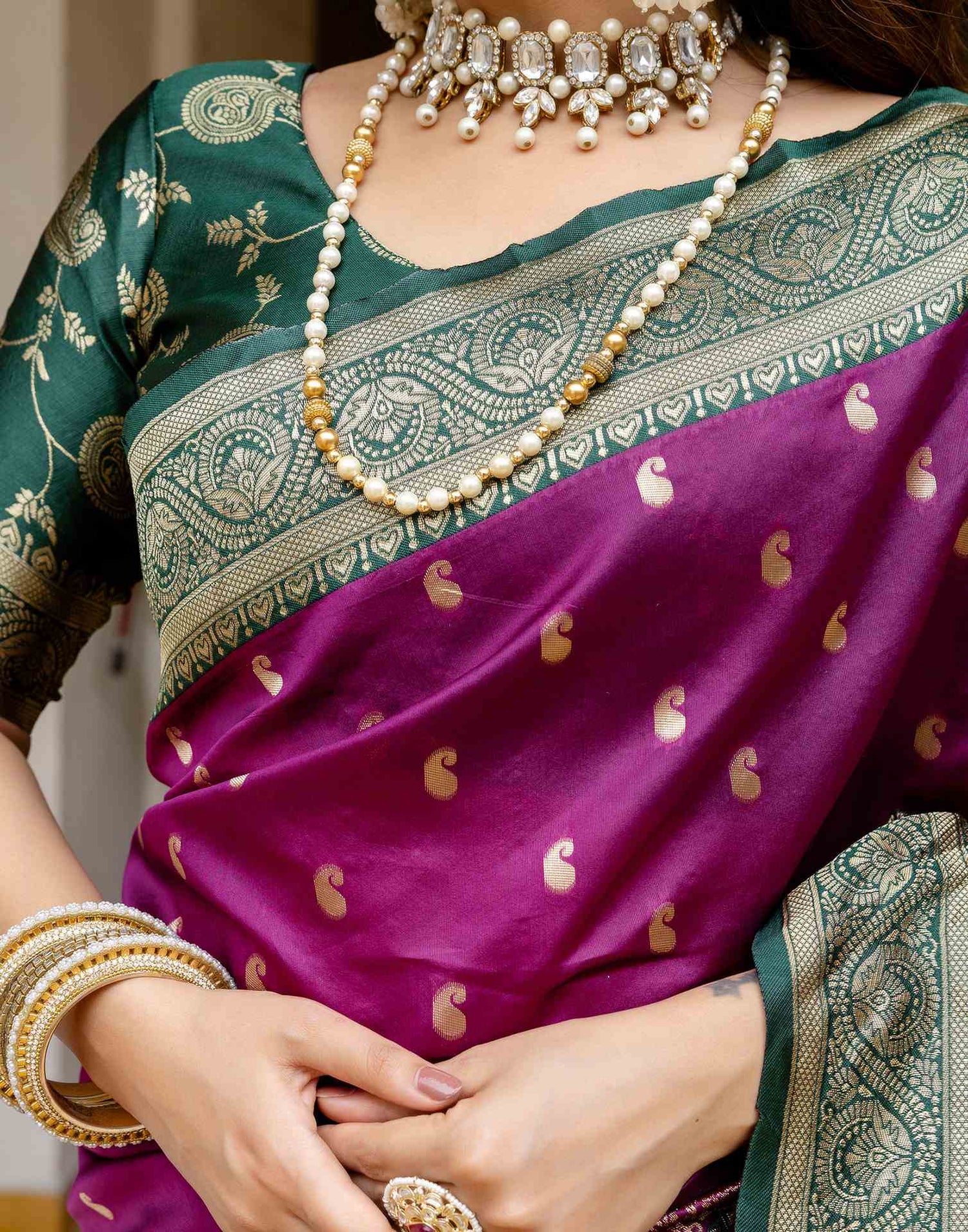Dark Purple Silk Woven Banarasi Saree