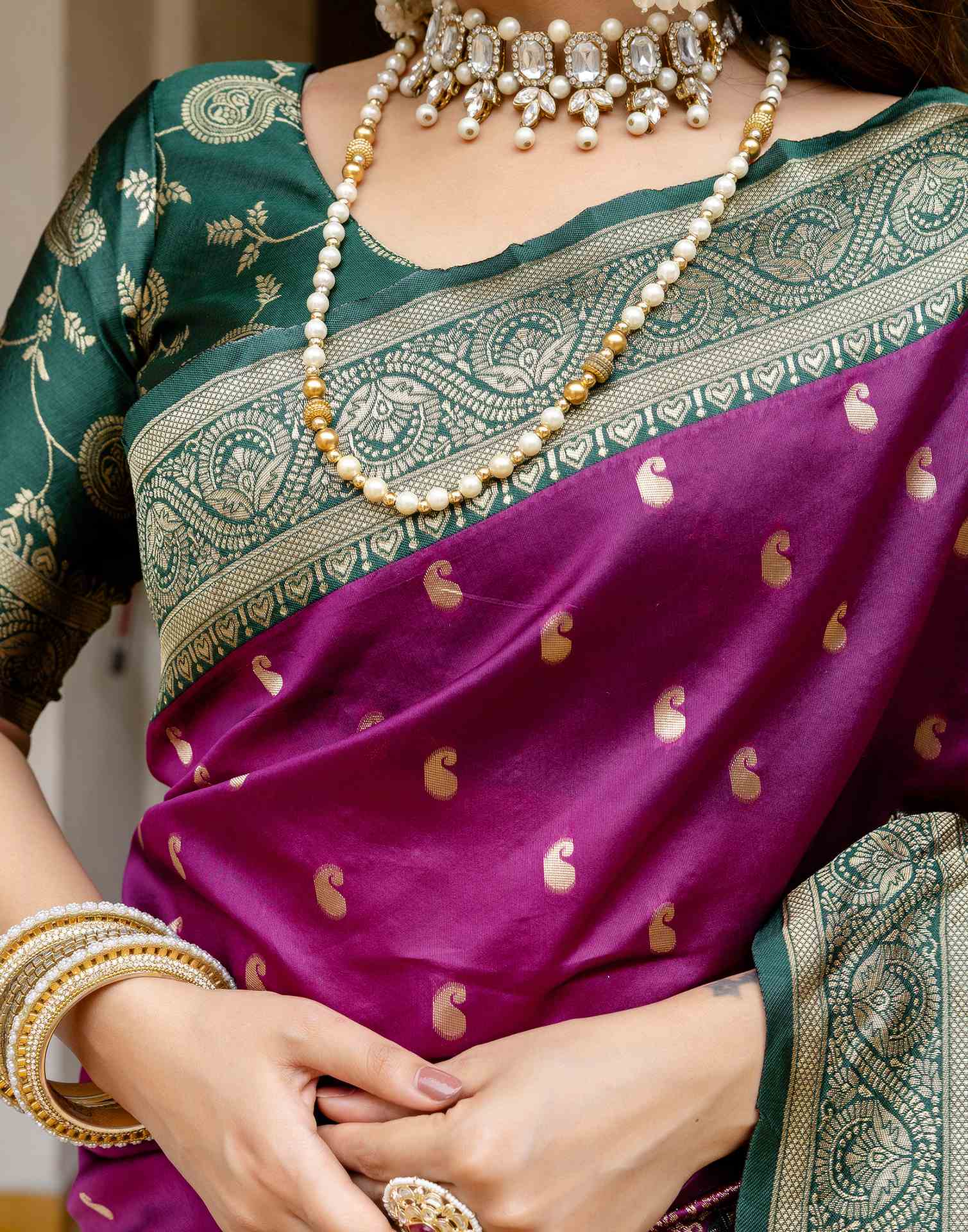 Dark Purple Silk Woven Banarasi Saree
