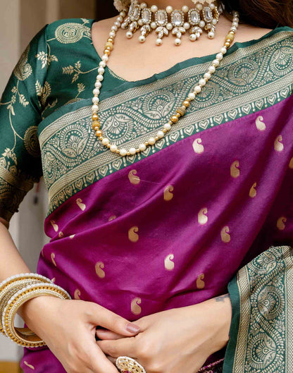 Dark Purple Silk Woven Banarasi Saree