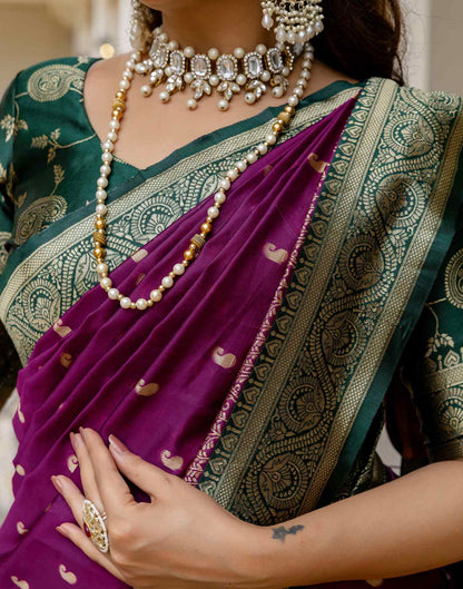 Dark Purple Silk Woven Banarasi Saree