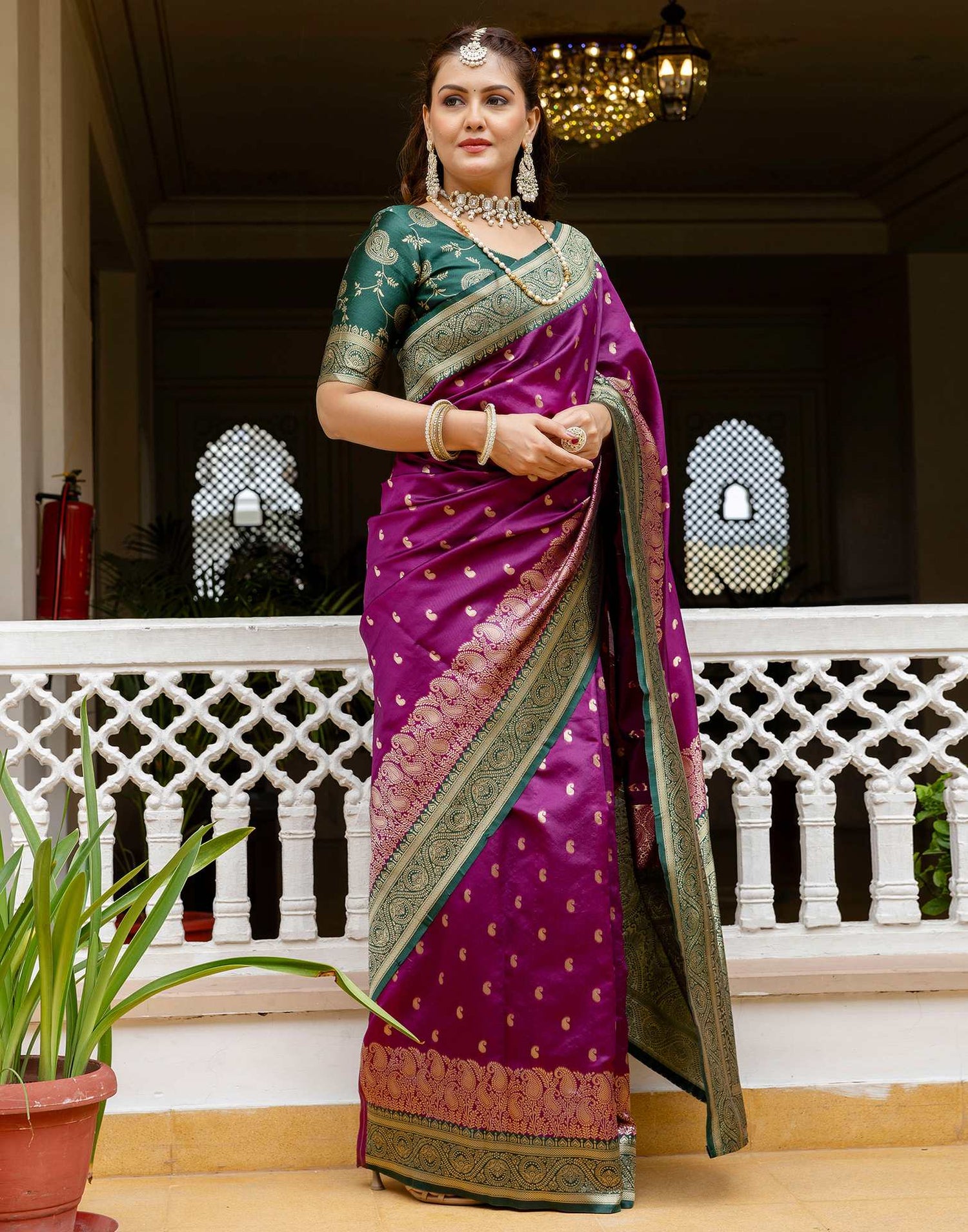 Dark Purple Silk Woven Banarasi Saree