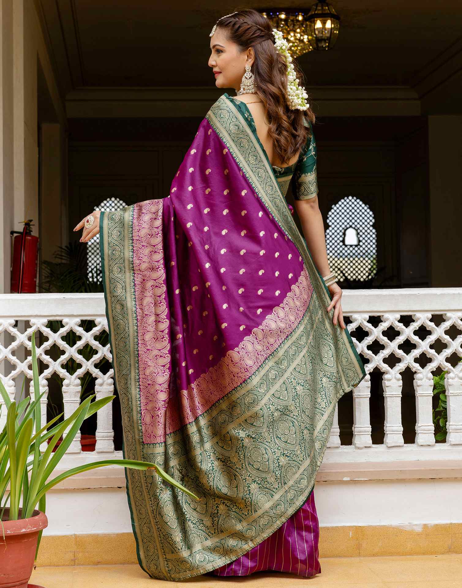 Dark Purple Silk Woven Banarasi Saree