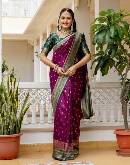 Dark Purple Silk Woven Banarasi Saree