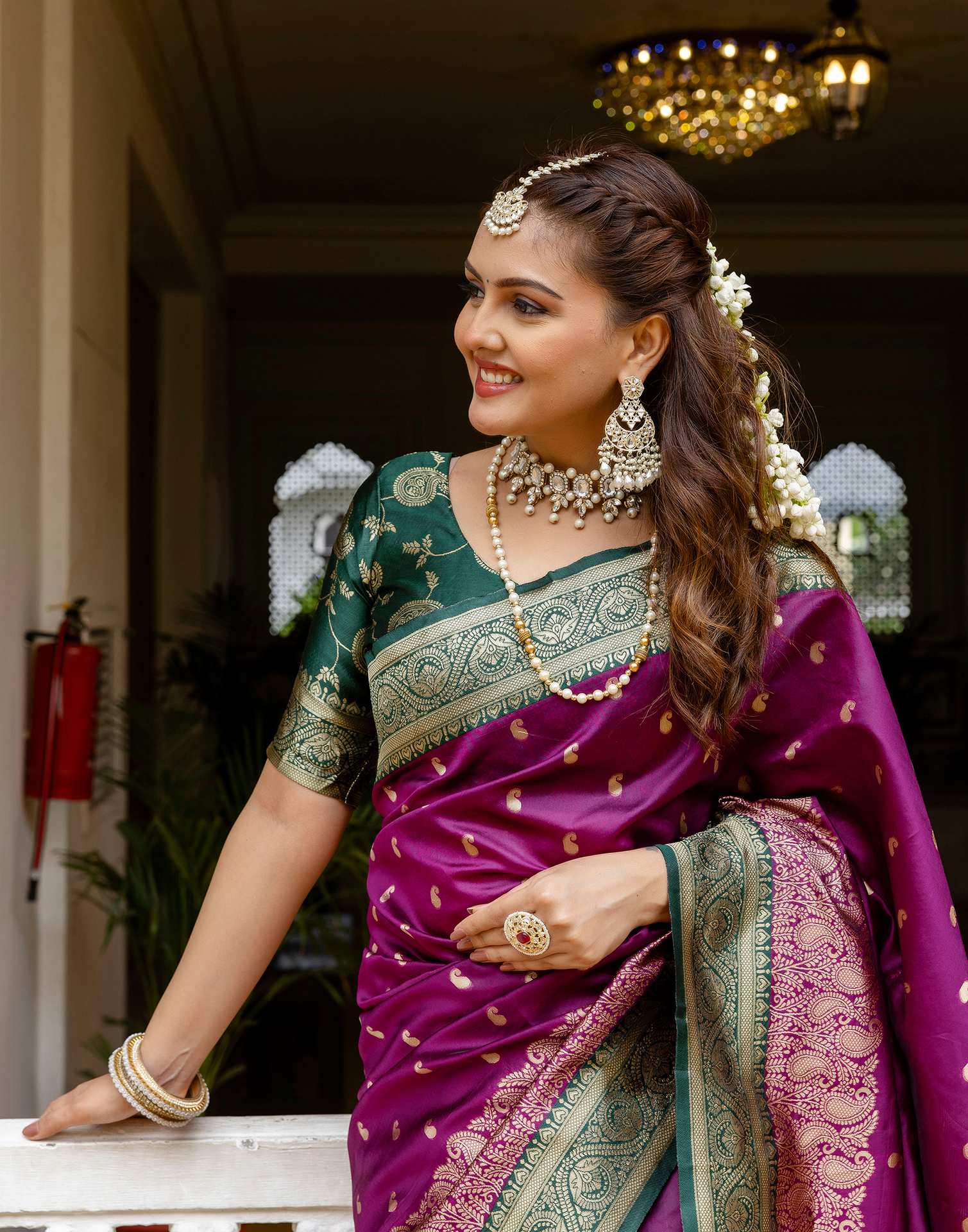 Dark Purple Silk Woven Banarasi Saree