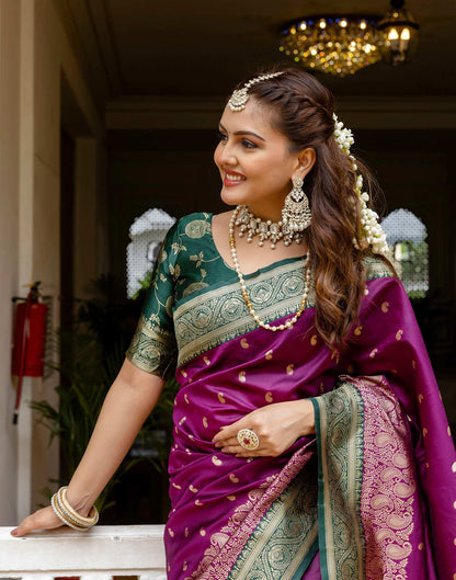 Dark Purple Silk Woven Banarasi Saree