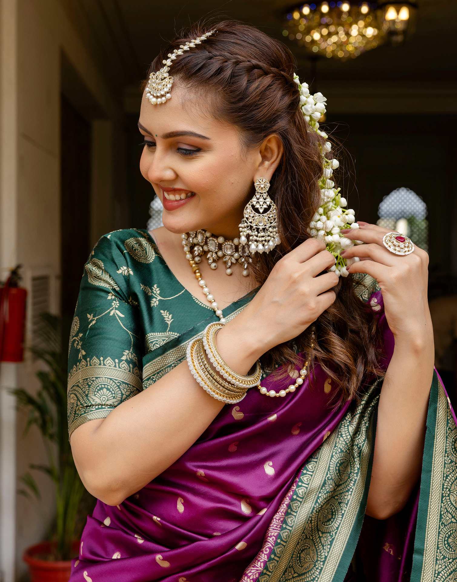 Dark Purple Silk Woven Banarasi Saree