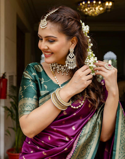 Dark Purple Silk Woven Banarasi Saree