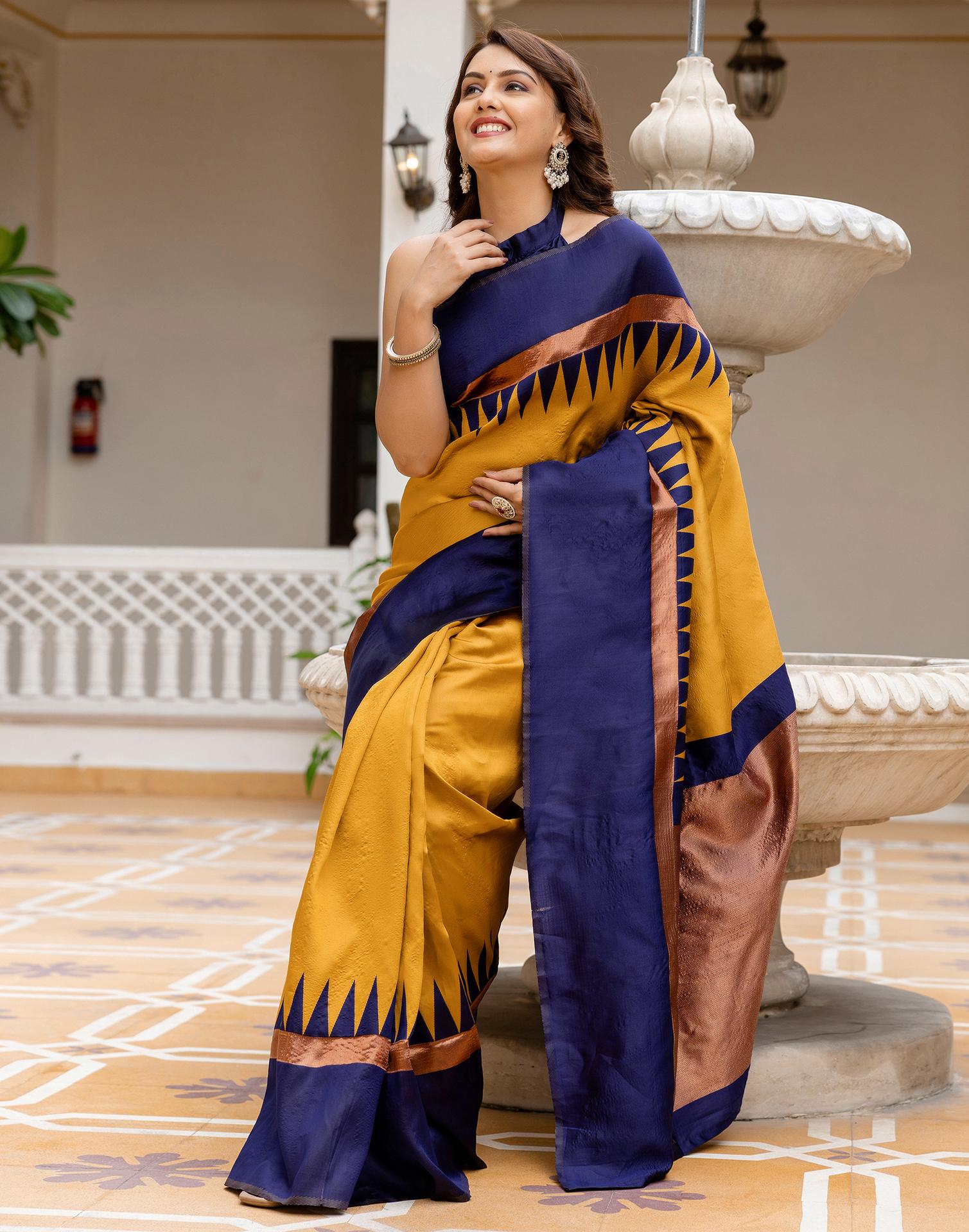 Mustard Yellow Silk Woven Saree