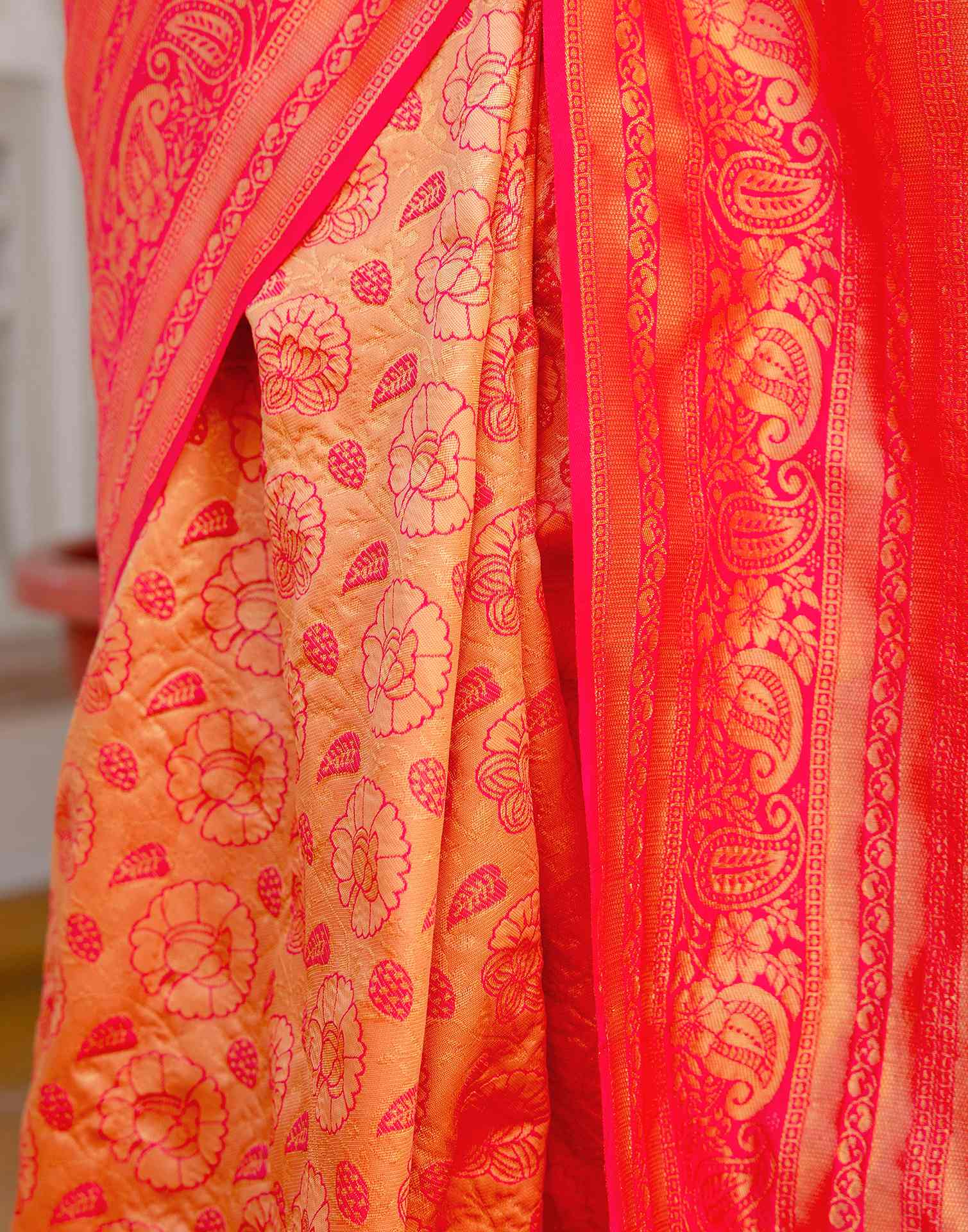 Bright Pink Silk Woven Banarasi Saree