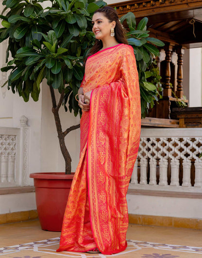 Bright Pink Silk Woven Banarasi Saree