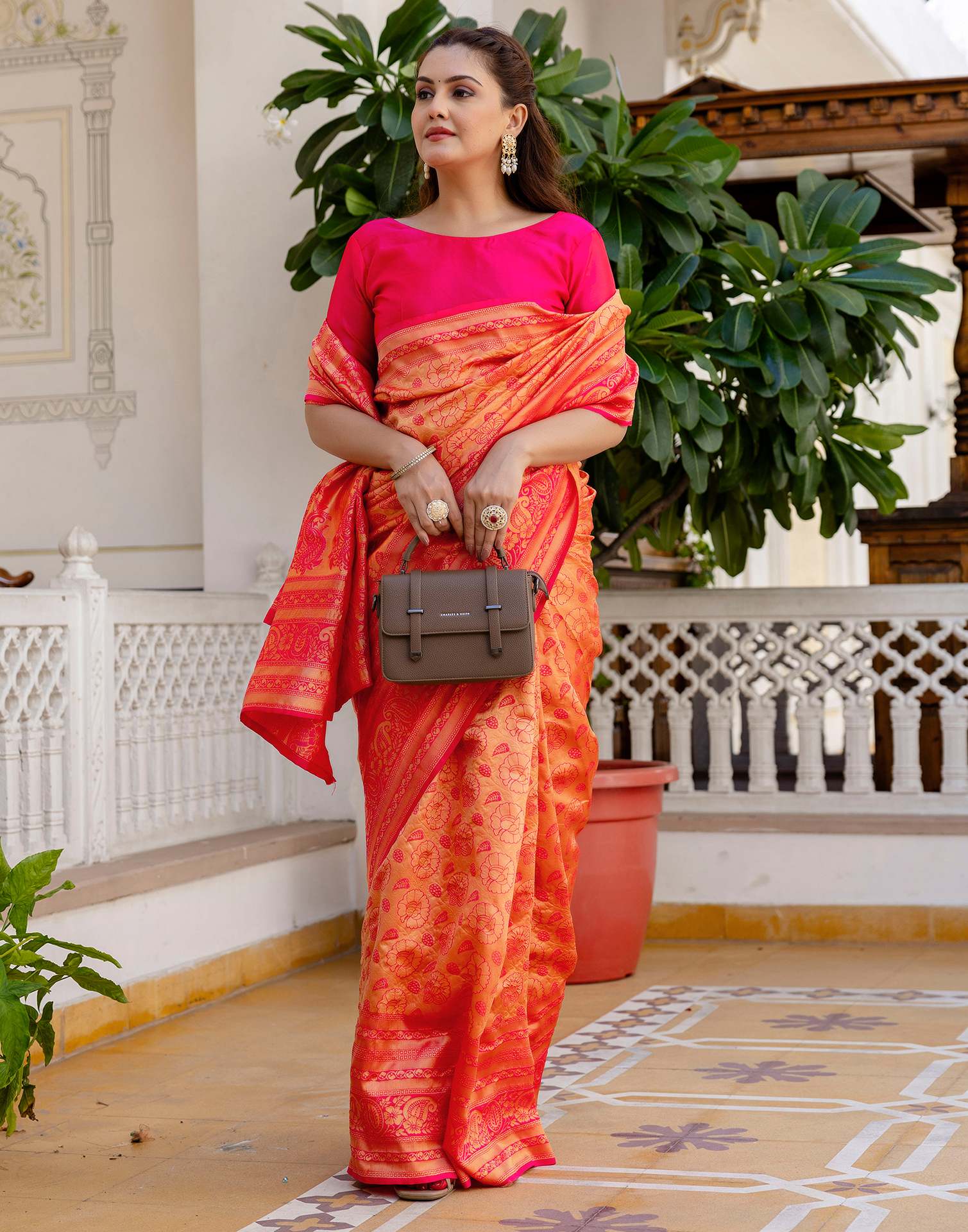 Bright Pink Silk Woven Banarasi Saree